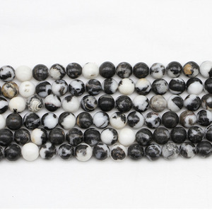 Cuentas de piedra con rayas de cebra, cuentas sueltas redondas en blanco y negro para hacer pulseras - Product Image 2