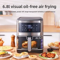 Freidora de Aire Eléctrica Doméstica de Gran Capacidad 5L-6L, Modelo Inteligente Multifuncional con Control Táctil, Acero Inoxidable
