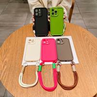 Étui de téléphone portable de luxe en TPU souple de couleur bonbon, antichoc, couleur unie, avec support en plastique pour 15 Pro Max
