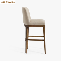 Tabouret de bar rembourré en bois de chêne massif, chaise de bar haute en tissu lin beige avec repose-pieds pour îlot de cuisine ou bar à domicile