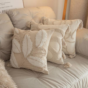 Hemo Nordic Embroidered Pillowcase Square Leaves Pattern Cushion Cover For Sofa <b>Bed</b> Living Room Bedroom Study - Product Image 1