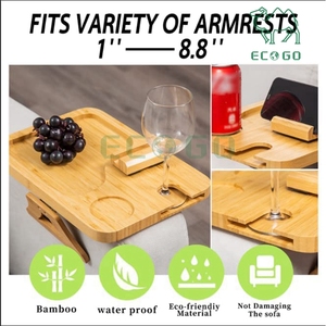 Mesa de sofá de bambú, mesa de bandeja de brazo de sofá plegable con ranuras para tarjetas de Copa con soporte de teléfono giratorio 360 - Product Image 4