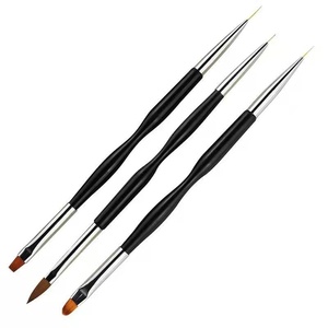 Lot de 3 pinceaux à double tête pour nail art, 18 cm, or et argent, en nylon, pour gel UV, peinture, liner, outils de manucure multi-usages - Product Image 3