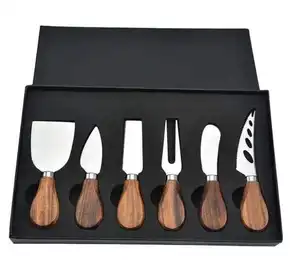 Premium 6 piece cheese knife set stainless steel cheese knife series with wooden handle good for gift