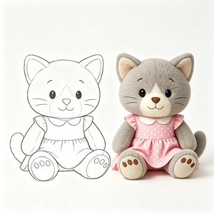 Adorable Peluche de Gato Gris, Juguete de Peluche Suave y Esponjoso, Muñeco de Gato con Vestido de Volantes y Puntos, Hermosos Regalos, Precioso Peluche de Gato - Product Image 3