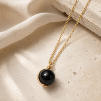 Collier pendentif en obsidienne noire naturelle, enroulé de fil d'acier inoxydable, or et argent, pour un usage quotidien