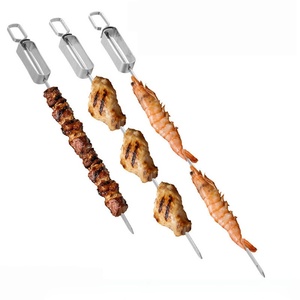Brochetas de acero inoxidable con mango para cocinar al aire libre, herramientas para asar pollo, camarones y carne - Product Image 1