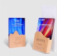 Cadeau d'affaires personnalisé cristal verre bois Base trophée blanc avec base en bois trophée de cristal
