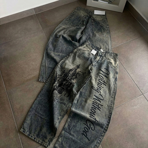 Pantalones Vaqueros con Estampado Personalizado, Amplia Gama de Colores, Bordado Cursivo Personalizado, Cómodos, para Uso Diario Informal - Product Image 1