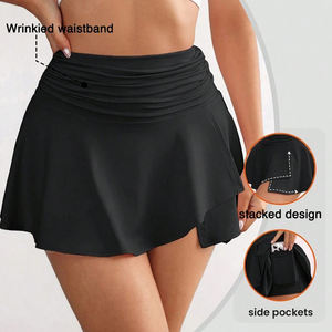 定制纯色打褶口袋网球鞋夏季运动黑色网球裙 - Product Image 1