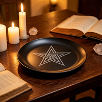 Nouveau brûleur d'encens en métal noir, motif pentagramme, lune et arbre de vie, pour Feng Shui, Pâques, rangement et décoration