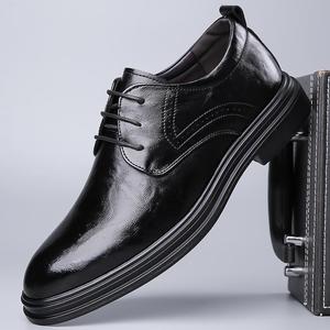 Chaussures habillées en cuir pour hommes, style Oxford, bout rond, à lacets, doublure en cuir véritable, semelle extérieure en caoutchouc, amorties, pour le bureau et la carrière, toutes saisons - Product Image 2