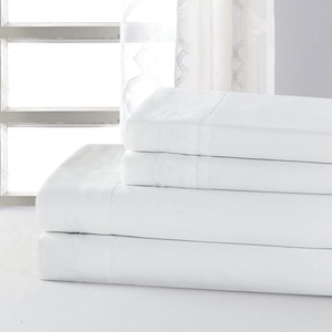 Bộ Ga Trải Giường Phẳng <span class=keywords><strong>100</strong></span>% Cotton Bán Sỉ, Bộ Ga Trải Giường 6 Món Màu Trắng Cỡ Lớn Queen King - Product Image 2