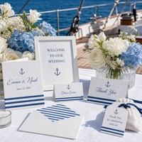 Modernes Yacht-Hochzeits-Set mit Pflanzbarem Samenpapier, Nautisch Gestreiftes Yacht-Hochzeitspapier-Set