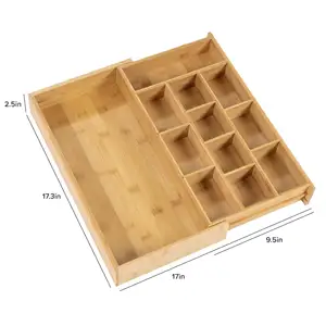 Bamboo Kitchen Slide out Drawer Dividers Storage Expandable Adjustable Sustainable Coffee Sugar Tea Bag Packet Cutlery Organizer