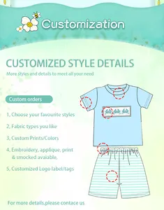 Marlin Fish Smocked Sibling Matching Clothing Set Spring Summer Kids Cute Boys Girls Short Sleeves Custom Boutique Outfits