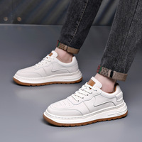 Baskets décontractées pour hommes en cuir véritable, blanches, résistantes à l'usure, à lacets, collection Printemps 2026, toutes saisons