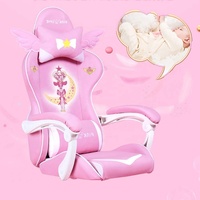 Chaise de jeu Sailor Moon, réglage en hauteur, dossier ergonomique, pivotante, avec appui-tête et coussin lombaire, rose, pour fille