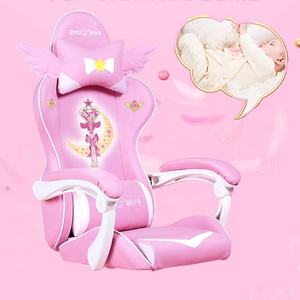 Chaise de jeu Sailor Moon, réglage en hauteur, dossier ergonomique, pivotante, avec appui-tête et coussin lombaire, rose, pour fille - Product Image 3