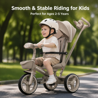 Tricycle pliable pour enfants, vélo à 3 roues avec capote et panier, poignée de poussée parentale pour les tout-petits, garçons et filles de 1 à 3 ans