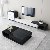 Meilleures ventes, ensemble table basse et meuble TV à panneaux MDF blancs et noyer, table TV