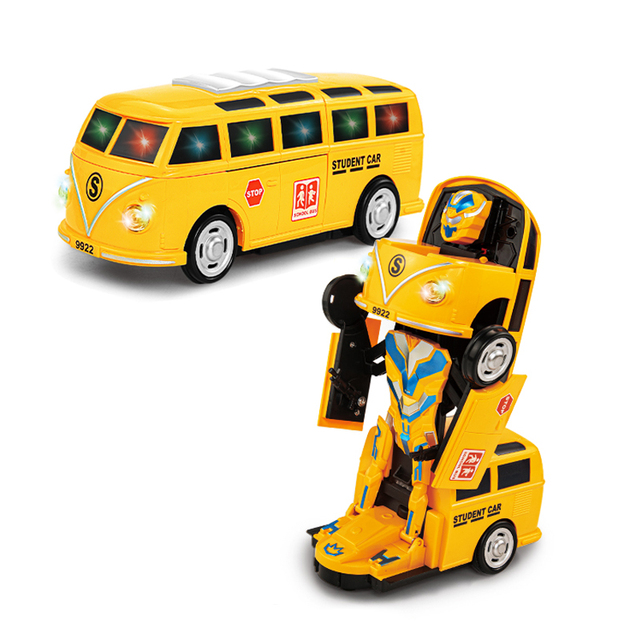 Kids B/O Deformation Bus Robot Electric School Bus Toy With Light Music
