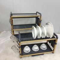 Séchoir à vaisselle en métal à 2 niveaux en aluminium pour la cuisine, organisateur de plateau de tasse et de bol avec support de planche à découper pour couteau
