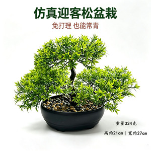 Bonsái Artificial de Pino de Bienvenida, 21 cm de Altura, Planta Verde de Plástico, Decoración de Interiores, Adorno - Product Image 1