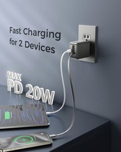20w Fast <b>Charging</b> Travel Charger Adapter Foldable Us Plug Retractable Wall Charger with <b>Type</b>-<b>c</b> <b>Cable</b> for Mobile Phone - Product Image 4