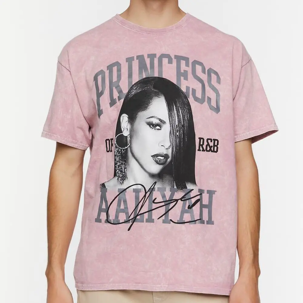 Men oem custom logo high quality 100% cotton Wash water pink Aaliyah Graphic Tee