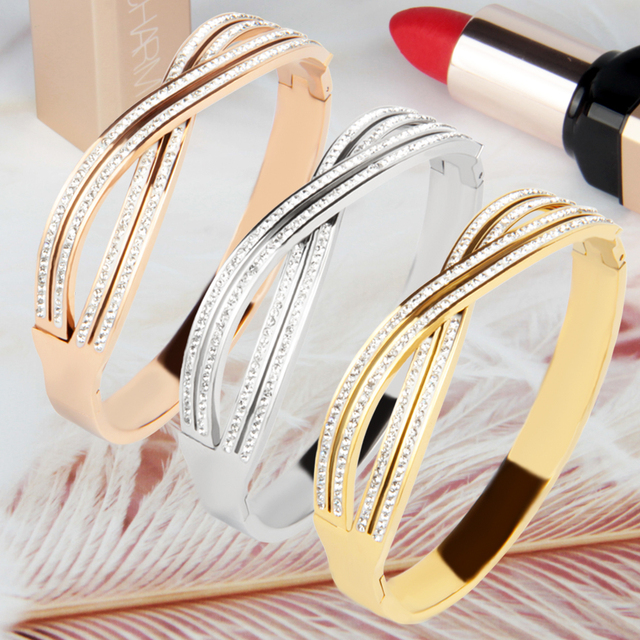 Wholesale New Design Women's 18K Gold Stainless Steel Cross Wave Curve for Bracelet Fashion Charm Jewelry Gift Accessories