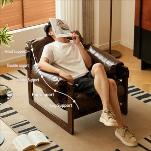 Sillón Individual de Madera Maciza de Estilo Nórdico |   Sillón Reclinable de Cuero de Diseño |   Sillón Reclinable de Lujo para Sala de Estar y Dormitorio - Product Image 3