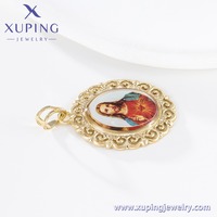X001293705 XUPING Pendentif ovale Sacré-Cœur de Jésus plaqué or 14 carats avec bordure en filigrane, accessoire religieux