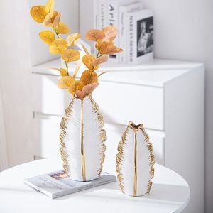 Jarrón de cerámica con hojas de estilo nórdico creativo moderno, arreglo de flores, jarrones de flores secas para decoración de boda - Product Image 3