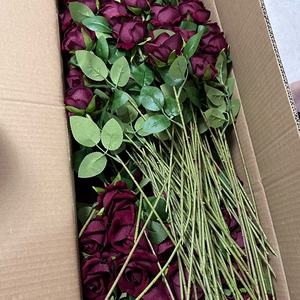 Vente en gros d'usine, fleurs artificielles de haute qualité, rose rouge en tissu de soie à toucher réel, pour la décoration, mariage, fleurs en vrac - Product Image 3