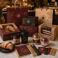 Ensemble d'emballages de luxe personnalisés pour café : gobelets, sacs, boîtes à desserts et serviettes recyclables