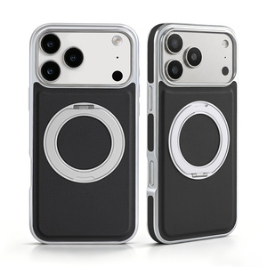 Leather Carbon Fiber TechWoven <b>Stand</b> Magnetic Ring Phone case for iPhone 17 16 Pro Max Pitaka holder Lines Textured Back Cover - Product Image 3