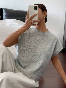 Maglione Casual in maglia tinta unita da <span class=keywords><strong>donna</strong></span>, semplice ed elegante da indossare tutti i giorni con motivo floreale <span class=keywords><strong>a</strong></span> motivi <span class=keywords><strong>fatti</strong></span> <span class=keywords><strong>a</strong></span> <span class=keywords><strong>mano</strong></span> in puro grigio - Product Image 5