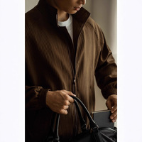 Veste décontractée pour homme à col montant et rayures bulles, coupe ample, fermeture éclair, style cardigan sport, abricot et blanc, pour jeunes, printemps-automne