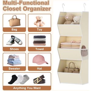 Hanging Closet Organizer 3 Shelf Fabric <b>Storage</b> With Mesh Pocket For Clothes Bedroom Use Foldable Hook Type - Product Image 5