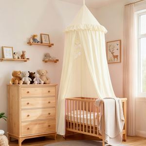 Voilage de lit pour enfants ivoire avec volants et attrape-rêves, idéal pour coin lecture ou tente de jeu, pour lit bébé ou lit double - Product Image 1