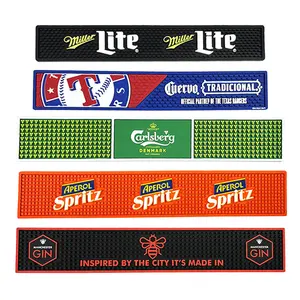 Custom Branded Bar Mats Logo Pvc Rubber Kitchen Counter Water Proof Non Slip Beer Drinks Mats With Silicone Bar Mat