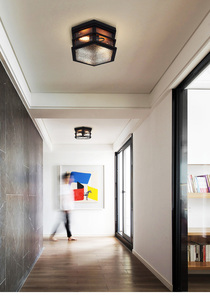Outdoor Hexagonal Flush Mount Light Gold Body Stainless Steel Frame <b>Glass</b> <b>Shade</b> E26 LED 3500K Warm White AC 220V Adjustable - Product Image 4