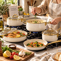 Ensemble de 12 ustensiles de cuisine durables et écologiques en acier inoxydable, compatibles induction, casseroles, poêles, allant au four, compatibles lave-vaisselle, couvercles en verre