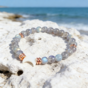 Handcrafted Crystal <b>Beaded</b> <b>Bracelet</b> Moonstone Crescent Charm <b>Bracelet</b> with Rose Gold and White Crescent <b>Bracelets</b> Trendy Jewelry - Product Image 1