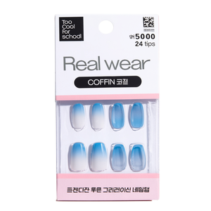 Too Cool For School Real Wear Coffin Nail Tips 24 piezas Diseño degradado azul brisa - Product Image 2