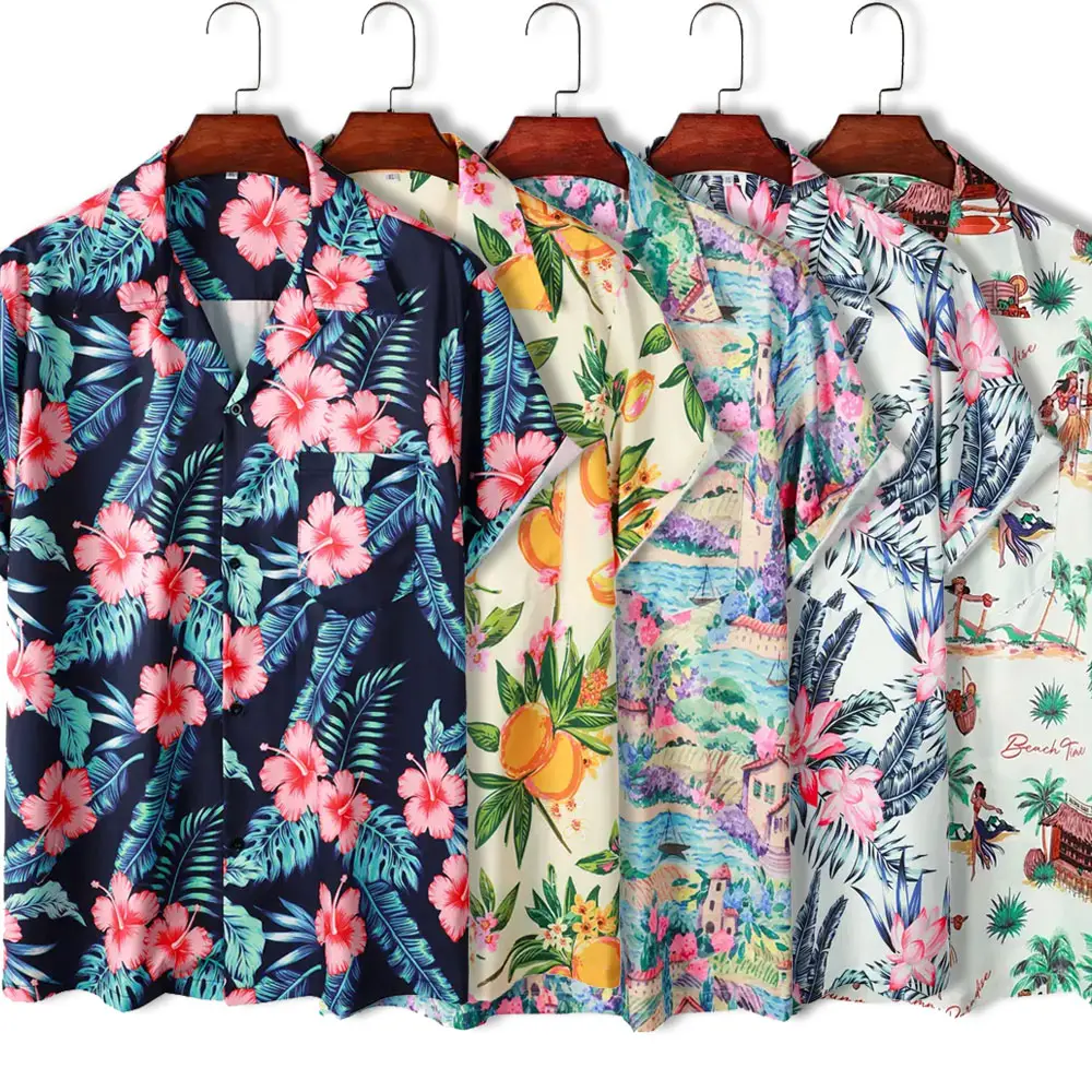 Sublimazione stampa aloha vintage spiaggia set casual floreale all'ingrosso t-shirt personalizzata da uomo camicie hawaiane