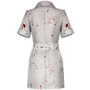 Costume d'infirmière sanglante pour femme, uniforme médical d'<span class=keywords><strong>horreur</strong></span>, robe avec casquette à effet éclaboussures et poches, tenue de cosplay sexy pour adulte, idéale pour Halloween, carnaval et fêtes - Product Image 4
