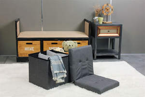 Bailey Fournisseur de meubles Faux cuir MDF pouf noir pliant pouf de rangement pour chambres à coucher - Product Image 3