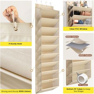 Large Hanging <b>Shoe</b> Organizer, Non-woven & Transparent PVC Pockets with Metal <b>Hooks</b>, Ideal for Closet Bedroom Dorm & Door Storage - Product Image 4